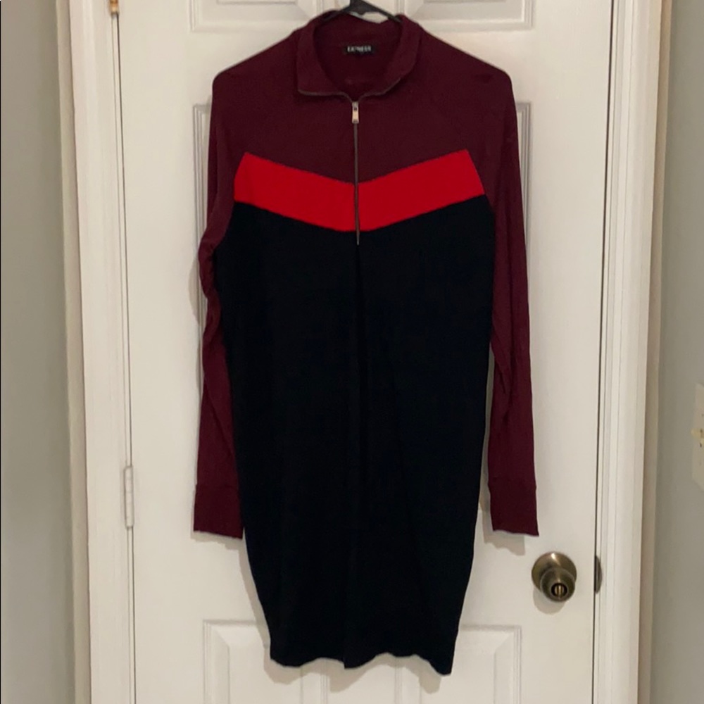 Color Block Sweatshirt Dress with Zipper Detail